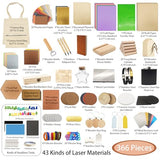 366PCS Engraving Material Box: DIY Materials to All Laser Engravers with Instructions - 43 Kinds of Laser Engraving Supplies Including Fabric, Metal, Wood, Acrylic, Rubber, PU Leather Lamnhin