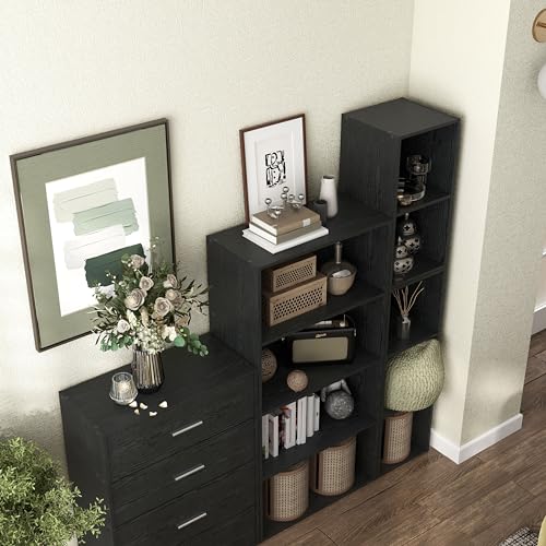 HOMES: INSIDE + OUT Apexa 3 Cube Storage Organizer Shelves, Stackable Wood Bookcase Fits Cubby Bins for Organization, Dorm Teen Room Decor & Home Office, Black HOMES: INSIDE + OUT