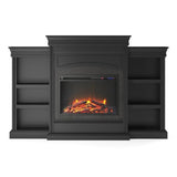 Ameriwood Home Lamont 69 Inch Electric Fireplace with Mantel, Shelves, Replaceable Fireplace Insert Heater, Remote Control, Timer, Realistic Log and Flame Effect, For Living Room or Bedroom, Black Ameriwood Home