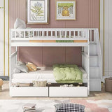 Harper & Bright Designs Stairway Bunk Bed Full Over Full, Wood Bunk Bed with Drawers, Solid Wood Detachable Bed Frame for Kids, Teens, Adults, White Harper & Bright Designs