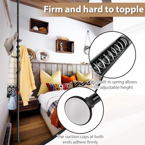 Sempicad Coat Rack Freestanding, 56 to 125 inch Adjustable Tension Rod Coat Hanger with 12 Hooks for Hanging Coat, Jacket, Hat, Scarf, Suitable for Living Room, Balcony, Kitchen Black… Sempicad