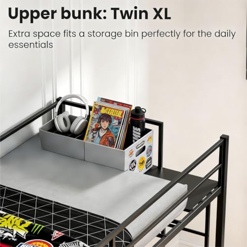 Mixcous Triple Bunk Bed Twin XL Over Twin & Twin - Convertible to 3 Beds, Heavy Duty Metal Frame with Adjustable Ladder, Noise-Free & Anti-Wobble Design, Space-Saving for Teens & Adults, Black Mixcous
