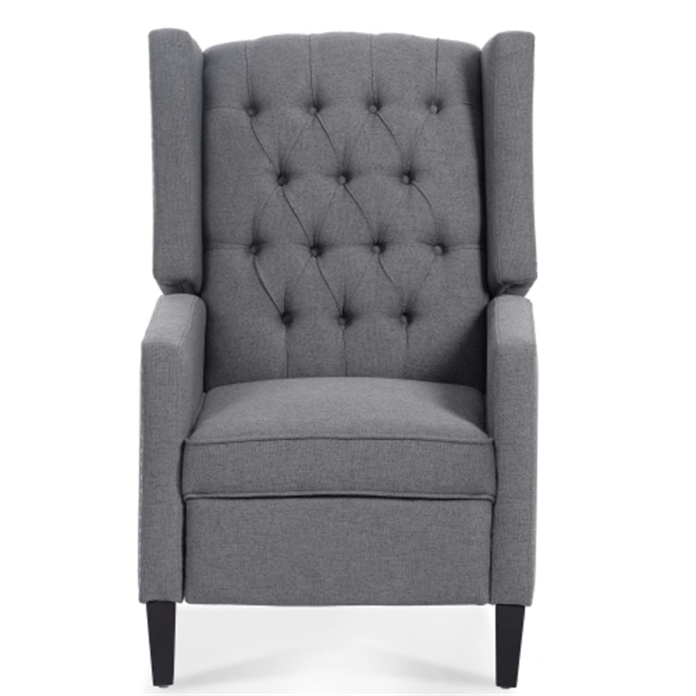 Arm Pushing Recliner Chair, Modern Button Tufted Wingback Manual Push Back Recliner Chair with Nailhead Trim & Wood Legs, Upholstered Living Room Chair Single Reclining Sofa Home Theater Seating Grey LLS