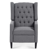 Arm Pushing Recliner Chair, Modern Button Tufted Wingback Manual Push Back Recliner Chair with Nailhead Trim & Wood Legs, Upholstered Living Room Chair Single Reclining Sofa Home Theater Seating Grey LLS