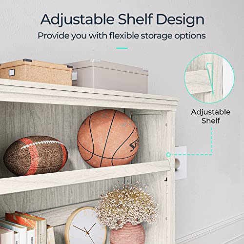 LINSY HOME 5-Tier Adjustable Bookcase in White Oak - Stylish & Durable Storage Solution LINSY HOME