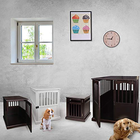 Casual Home Wooden Decorative Indoor Kennel Dog Crate End Table Night Stand Furniture with Lockable Gate for Medium Pets Up to 25 Pounds, White Casual Home