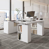 TAMUNE U-Shaped Electric Standing Desk with Drawer and Doors, Adjustable Sit Stand Desk with Open Shelves, for Home Office White 63" D x 72.4" W x 28.1"-46.6" H TAMUNE