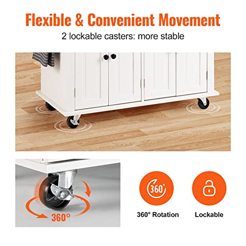 VEVOR Kitchen Island Cart with Solid Wood Top, 35.4" Width Mobile Carts with Storage Cabinet, Rolling Kitchen Table with Spice Rack, Towel Rack, and Drawer, Portable Islands on Wheels, White VEVOR