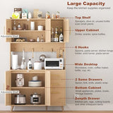 Rovaurx 70.9" Kitchen Pantry Cabinet with Microwave Shelf, Rattan Freestanding Storage Cabinet with Charging Station, Sideboard Buffet Cabinet with Drawers and Doors, Natural KBG002ME Rovaurx