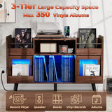 Loomie XL Record Player Stand,Turntable Stand Shelf with with Power Outlet and LED Light,Vinyl Record Storage Cabinet Up to 500 Albums, Wood Record Player Holder Table for Living Room Loomie