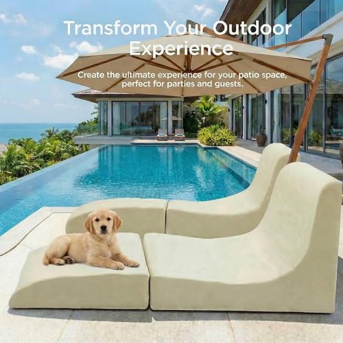ZealWe Bean Bag Chair Set of 2 Outdoor Patio Lounge Chair with Back Support, Chaise Lounge Chair Waterproof Beach Bean Bag Couch for Adults, Memory Foam Filled for Poolside Balcony, Beige