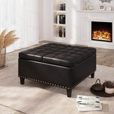 FiveWillowise Square Leather Ottoman with Storage, Faux Leather Coffee Table Ottoman with Lift Top, Large Upholstered Footrest Stool Toy Box Storage for Bedroom Living Room, Black FiveWillowise