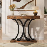 JUSTOGO 43.3" Console Table for Entryway, Industrial Sofa Table Entryway Table, Narrow Wood Accent Tables X-Shaped Metal Hallway Table for Living Room, Small Spaces, Entrance, Foyer, Rustic Brown JUSTOGO