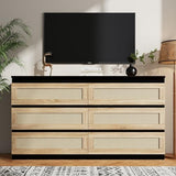 Luoxiao Modern Black Rattan 6 Drawer Dresser for Bedroom and Storage Luoxiao
