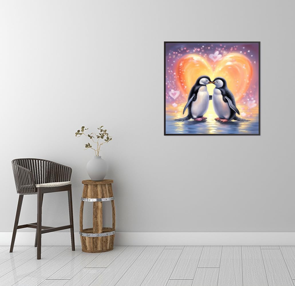 pigpigboss Kiss Penguins Diamond Painting Art Kits, Love Penguins Paint with Diamonds for Adult Beginner Office Home Wall Decor (11.8 x 11.8 inches) pigpigboss