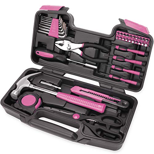 40-Piece All Purpose Household Pink Tool Kit for Girls, Ladies and Women - includes All Essential Tools for Home, Garage, Office and College Dormitory Use - WoodArtSupply