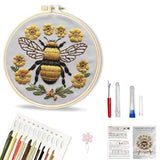 Huacan Embroidery Kit for Beginners Adults Includes Stamped Bee Pattern, Hoop, Color Threads,Tools,Easy to Follow Instruction