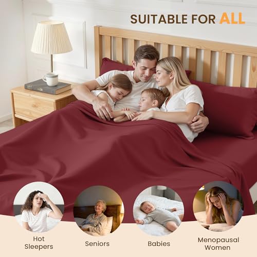 USXIBEI Twin Size 3 Piece Bed Sheet Set - Ultra Imitation Cotton-Premium Breathable & Cooling Sheets - Hotel Luxury Bed Sheets Deep Pocket up to 15"- Wrinkle, Fade, Stain Resistant (Burgundy, Twin) USXIBEI