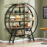 Tribesigns 67-Inch Industrial Round Etagere Bookshelf - 5-Tier Oak and Metal Display Stand Tribesigns