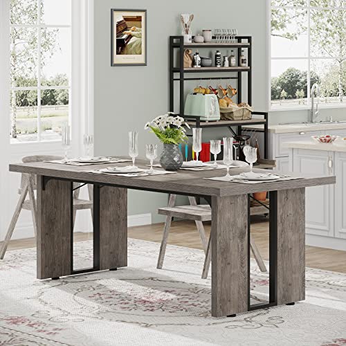 Tribesigns 71" Large Dining Table for 6 to 8 People, Rustic Farmhouse Style Dinner Table, Rectangular Dining Table for Kitchen, Dining Room & Living Room - WoodArtSupply