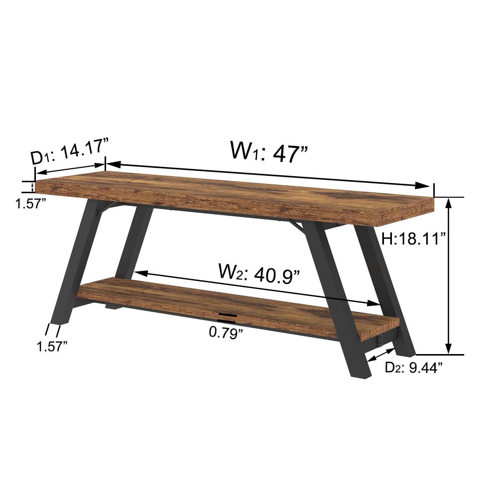 LVB Wood Bench, Industrial Storage Entryway Indoor Bench for Bedroom Hallway Living Room, Rustic Famhouse Wooden Metal Shoe Rack Accent Foyer Bench Seat for Entrance Sitting, Rustic Brown, 47 in Long LVB