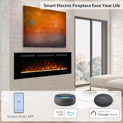 Dreamflame Electric Fireplace 42inches, Wall-Mounted & Recessed Fireplace Inserts, Multicolor Flame w/5 Dimmer, Remote Control Thermostat, Timer, Overheating Protection, Hardwire Connect, 1500W,Black Dreamflame