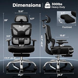 TECHREST Ergonomic Office Chair with Footrest, Big and Tall Home Desk Chair, High Back Rolling Computer Chair with 3D Arms and Lumbar Support, Comfortable Gaming Chair, Swivel Mesh Chairs, Black TECHREST