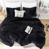 Smoofy Fluffy King Size Comforter Set, Faux Fur Black Comforter Set, Luxury Fuzzy King Bedding Set, Soft Shaggy Bed Set for All Season, 3 Pieces - 1 Comforter & 2 Pillowcases, Smoofy