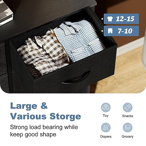 DUMOS 8 Drawer Dresser for Bedroom, Fabric Storage Organizer with Sturdy Metal Frame, Wooden Top Chest of Drawers for Closet Entryway Guest Room,Matte Black DUMOS
