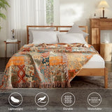 Bailix Boho Throw Blanket for Couch Sofa Bed, 100% Cotton Woven Quilt with Tassel 60”x80”, Super Soft Muslin Blanket with Floral Printed, Decorative Reversible Bed Blanket/Cover for All Seasons Bailix