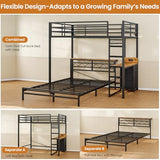 DICTAC Twin Over Full Bunk Bed with Desk,Led Lights and 4 Drawers,Metal Bunk Beds with Storage Headboard and Charging Station,L-Shaped bunk Bed for Kids/Teen with Safety Guardrail and Ladder,Black DICTAC