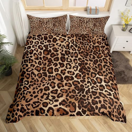 Erosebridal Leopard Print Comforter Cover King Cheetah Bedding Set Geometric Duvet Cover African Safari Animal Quilt Cover for Kid Boy Men Room Decorative Ultra Soft Breathable Erosebridal