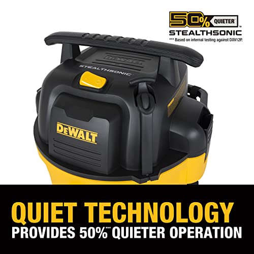 DEWALT 12 Gallon STEALTHSONIC Ultra Quiet Poly Wet Dry Vacuum, DXV12P-QTA Newest Noise Reduction Vac, 5.5 Peak HP Shop Vacuum for Jobsite/Workshop, Reduce Motor Noise, Yellow DEWALT