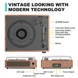 WOCKODER Vintage Record Players for Vinyl with Speakers Belt-Driven Retro Turntable for Vinyl Records Support 3-Speed, Bluetooth Playback, AUX-in, Headphone, RCA All-in-on LP Vinyl Players Brown WOCKODER
