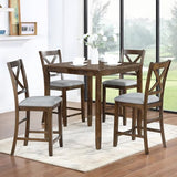 KEIKI 5-Piece Counter Height Dining Table Set with Square Table and 4 Upholstered X-Shaped Backrset Chair, for 4 Person, Modern Style Wooden Table Set, Easy Assembly, for Kitchen, Dining Room, Walnut KEIKI