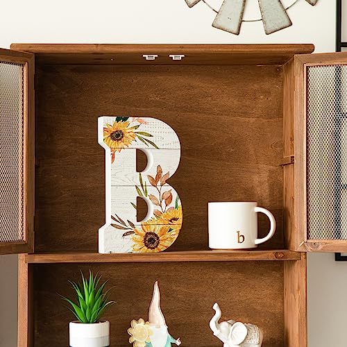 COLLECTIVE HOME - 10" Wood Lettes for Wall Decor, Sunflower Tabletop Alphabet Decoration, DIY Farmhouse Decor, Rustic Freestanding Monogram Block (B)