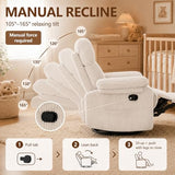 Beige Rocking Chair Nursery Recliners, Small Recliner Rocking Chair for Small Spaces, Manual Swivel Glider Recliner for Living Room Bedroom Office, Corduroy，Adjustable Backrest & Footrest (Beige)