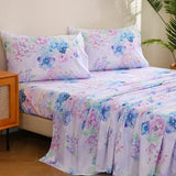 JSD Purple Hydrangea Floral Sheet Set Twin Size, 3 Piece Printed Microfiber Bed Sheets Deep Pocket JSD