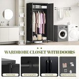 Steehoom Armoire Wardrobe Closet, Metal Storage Clothes Cabinets Locker with Doors Tall Freestanding Armoire Wardrobes for Bedroom Hanging Clothes, Heavy Duty, Black Steehoom