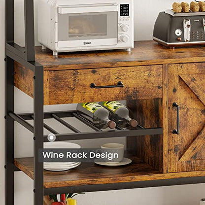 Rustic Brown Itaaar Baker's Rack with Wine Rack and Storage for Kitchen and Coffee Bar