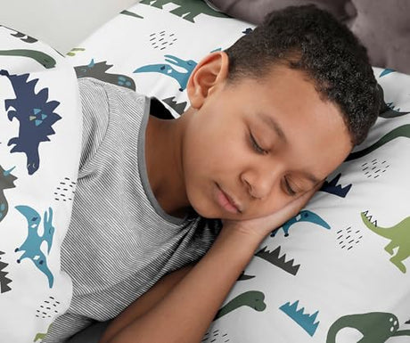 Sweet Jojo Designs 3-Piece Twin Sheets Set (Blue Green Dinosaur) for Boys, Kid, Childrens Bedding incl. Single Size Bed Flat Fitted Sheet & Pillow Case (Modern Dino, Dinosaurs Theme, T-Trex, Jurassic) Sweet Jojo Designs