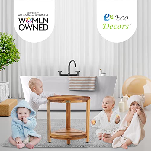 EcoDecors SnazzyCorner 17-Inch Teak Corner Shower Stool with Adjustable Feet and Shelf - WoodArtSupply