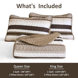 WONGS BEDDING Quilt Set Queen Size, Brown Striped Pattern Bedspread,Lightweight Summer Coverlet Bedding Set for Bed 96"x90" WONGS BEDDING