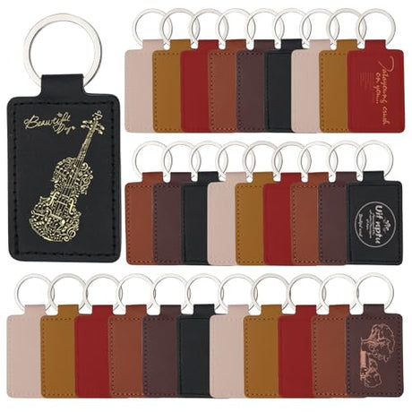 Tikjiua 30 Pcs Leather Key Fob Kit, Rectangular Leather Keychain Blanks with Keychain Rings, PU Laser Engraving Key Chain, Stamping Diy Crafts for Leather Working Tikjiua