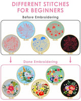 TINDTOP 5 Sets Embroidery Kit for Adults, Floral Embroidery Practice Kit for Beginners Include Embroidery Cloth Hoops Threads for Craft Lover Hand Stitch