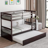 HOMGX Twin Over Twin Bunk Bed with Trundle, Wooden Removable Shelf Bunk Bed w/Ladder & Full Length Guardrail, Space-Saving Convertible Bunk Beds for Homes & Dorms (Espresso) WoodArtSupply