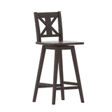 Flash Furniture Gwendolyn Commercial Grade Modern Farmhouse Barstool - Gray Wash Walnut Solid Wood Frame - Bar Height - 360° Swivel Seat - Integrated Footrest Flash Furniture