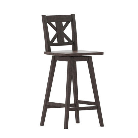 Flash Furniture Gwendolyn Commercial Grade Modern Farmhouse Barstool - Gray Wash Walnut Solid Wood Frame - Bar Height - 360° Swivel Seat - Integrated Footrest Flash Furniture