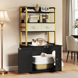 YITAHOME 27" Cat Litter Box Enclosure with Storage Shelves, Large Hidden Cat Litter Box Furniture with 2 Drawers & Soft Cusion, Wooden Hidden Cat Cabinet Washroom Corner, Black YITAHOME
