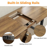 Zevemomo 63"-78.7" Expandable Dining Table, 6-8 Extendable Dining Table, Rectangle Conference Table, Farmhouse Kitchen Table with Slide Track, Tapered U-Shaped Wood Legs for Office, Living Room-Brown Zevemomo